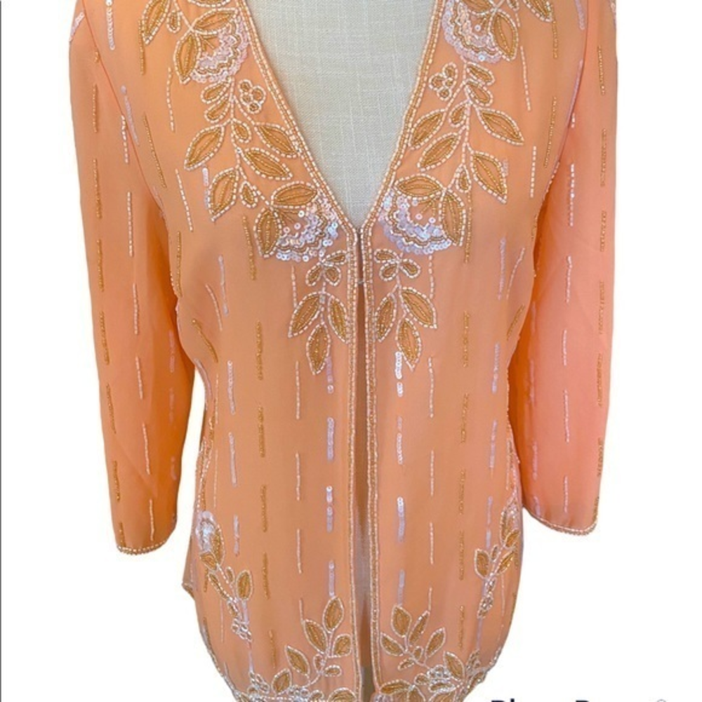 Midnight Velvet Peach Beaded Jacket size medium vintage style jacket